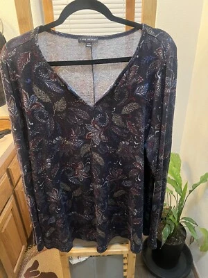 Свитер женский Lane Bryant размер 14/16 синий с цветочным принтом пейсли тонкий трикотаж - Изображение 1 из 4