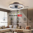 20" Round Flush-Mount Bedroom Ceiling Fan Dimmable Led 6 Speeds Remote Control