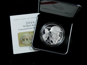 2018 $1 Proof World War I Commemorative Silver Dollar in Box w/ COA - Picture 1 of 4