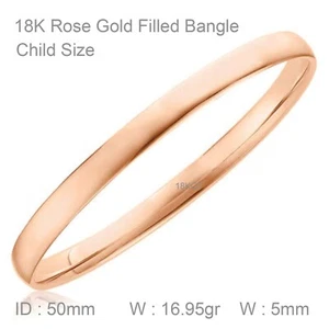 Bracelet 5mm Real 18k Rose Gold Filled Solid Flat Bangle Cuff Child Size 50mm - Picture 1 of 4