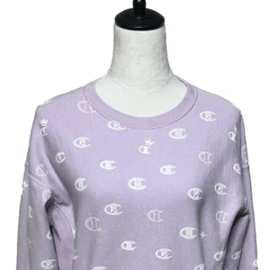 Champion Sweatshirt Womens Medium Purple Reverse Weave All Over Logo Print - Picture 1 of 11