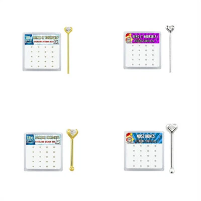 Caja 20 Piezas de Tachuelas Nariz Dobladas Plata de Ley 925 22g con Chapado en Oro 18k Foto 1 de 4