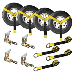 4 Set 2" x 10' Ratchet Wheel Lift Lasso Strap w/ Snap Hook Tow Truck Flatbed - Picture 1 of 7