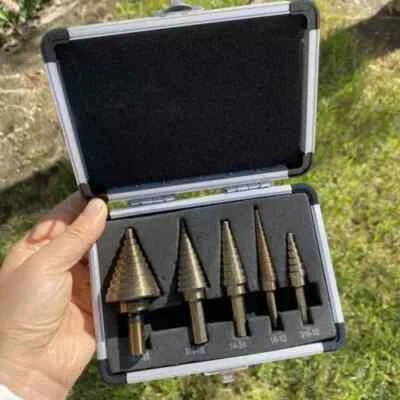 Набор из 5 больших металлических ступенчатых сверл из высокопрочной стали с кобальтовым отверстием конус для титанового резака 50 размеров - Изображение 1 из 4