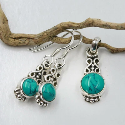 Schmuckset Silber 925 Anhänger + Ohrringe Sterlingsilber Türkis-Howlith t - Bild 1 von 4