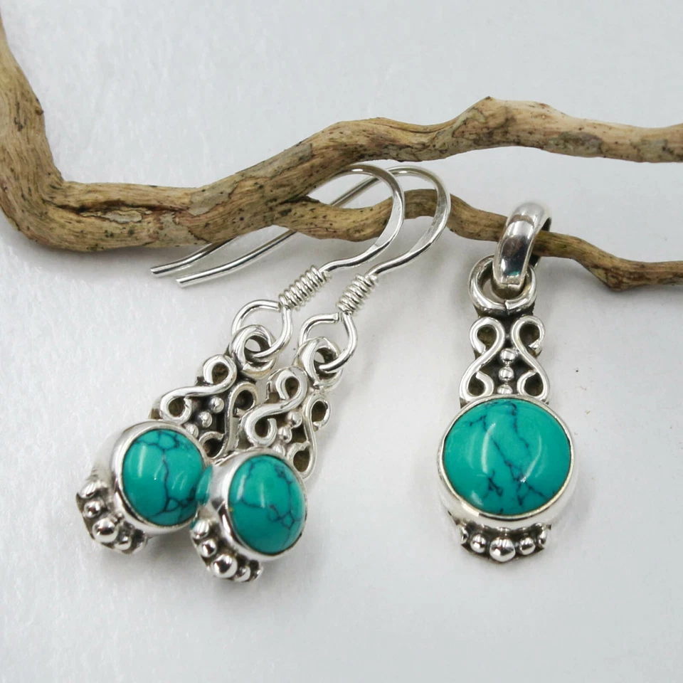 Schmuckset Silber 925 Anhänger + Ohrringe Sterlingsilber Türkis-Howlith t - Bild 1 von 4