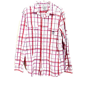 Nautica Shirt Men's Large Pink Red Plaid Button Up Long Sleeve Casual Pockets