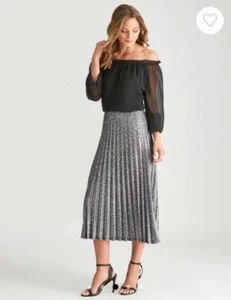 πNEW - Liz Jordan Sz 16 Silver Lurex Leopard Print Pleated Skirt RRP $129.99π - Picture 1 of 9