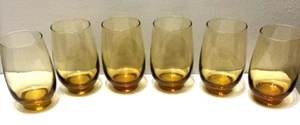 Vintage Libbey Glass Tumblers Tempo SET OF 6 Golden Amber 5 1/8" Tall Roly Poly - Picture 1 of 4
