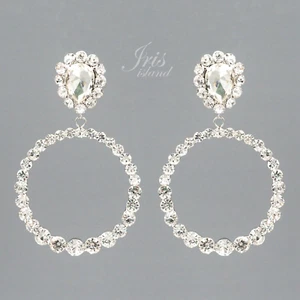 Damen Klar Kristall Strass Hochzeit Creolen Ohrhänger Silber 20105 - Bild 1 von 4