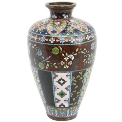 古董日本明治 Cloisonne 搪瓷金石平衡器芽花瓶 c. 1900 — 第 1/4 张图片