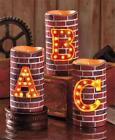 FLAMELESS MONOGRAM INITIAL MARQUEE BRICK-LOOK CANDLE IN LETTERS A,B,C,D AVAIL