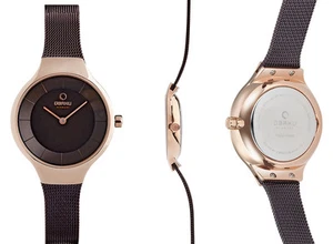 Orologio da donna OBAKU Denmark acciaio inox cinturino milnaise marrone rosato EKKO-WALNUT V166LXVNMN - Foto 1 di 1