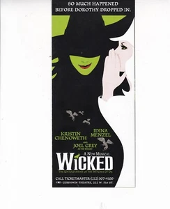 "Wicked Kristin Chenoweth Idina Menzel Joel pezzo promozionale grigio 4"" x 9" - Foto 1 di 3