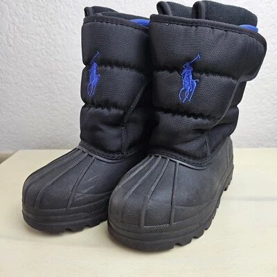 Polo Ralph Lauren Botas Cresta Logo Pull On Niños 8 Zapatos para Nieve Pato Leer Foto 1 de 4