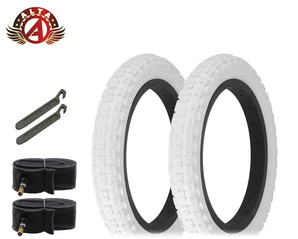 2 ALTA BICYCLE WIRE BEAD 14 x 2.125 WHITE COMP III BMX TREAD W/TUBES & PRY LEVER - Image 1 of 1