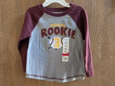 NUEVO CON ETIQUETAS Talla 2T Jumping Beans Béisbol Novato #3 Gris Granate Camisa Manga Larga Foto 1 de 2