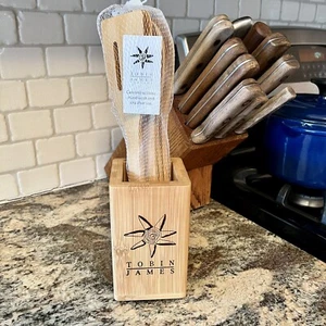 NIB TOBIN JAMES CELLARS 5-Piece Bamboo Kitchen Utensil Set and Holder Base - Picture 1 of 11