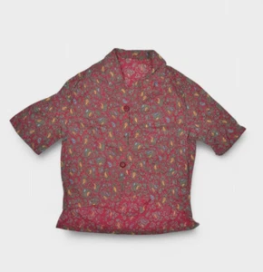 Vintage Paisley Shirt Womens S Red Short Sleeve Snap Button 70s Blouse Hippy - Picture 1 of 7