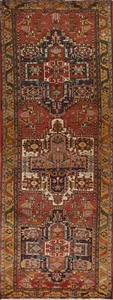 Vintage Heriz Geometric Runner Rug 4x11 Wool Hand-knotted Traditional Rug - Photo 1 sur 23