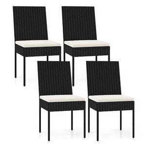 PE Wicker Patio Chairs Set of 4 Outdoor Dining Chairs with Cushions - Picture 1 of 8