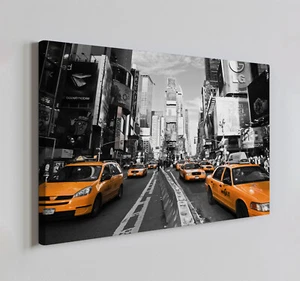 Yellow Taxi Cabs New York Streets Canvas Print Wall Art, Home Decor Wall Hanging - Picture 1 of 10