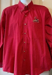Antigua St. Louis Cardinals Red Check Long Sleeve Button Down Shirt - Medium - Picture 1 of 2