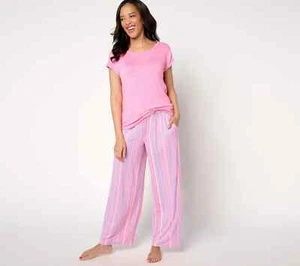 MUK LUKS Conjunto de Salón Camiseta Tejido en la Nube Pantalón Pierna Ancha y Pétalo Tejido-Rosa-Grande-A645264 - Imagen 1 de 2