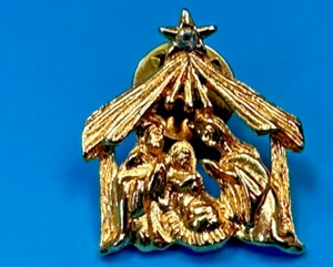 Mary Baby Jesus Joseph Nativity Manger Scene Christmas Religious Pin NOS - Picture 1 of 16