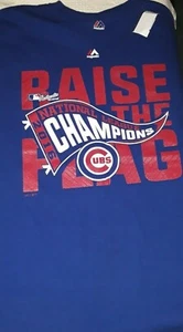 New Majestic CUBS 2016 World Series Champions T-Shirt Raise the Flag, Size L, EC - Picture 1 of 4