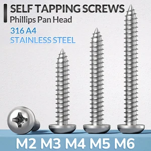 Phillips Pan Head 316 A4 Stainless Steel Self Tapping Screws M2 - M6 Tappers - Bild 1 von 102