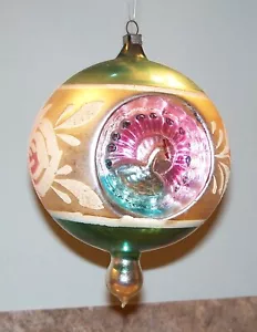 Large Vintage Double Indent Reflector Mercury Glass Peacock Christmas Ornament - Picture 1 of 6