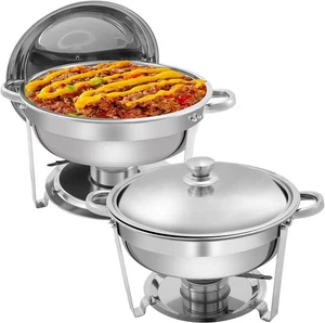 Set buffet piatti sfregatori rotondi 5 QT con coperchio chafer e scaldavivande casa - Foto 1 di 7