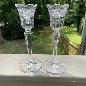 Waterford Crystal Candlestick Set Of 2 Marquis Calais Fan Design Scalloped - Picture 1 of 8