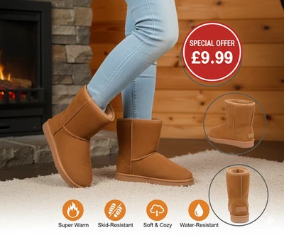 LADIES WOMENS WARM WINTER FAUX FUR LINED HUG SNUGG ANKLE SHOES BOOTS UK SIZES - Image 1 of 4