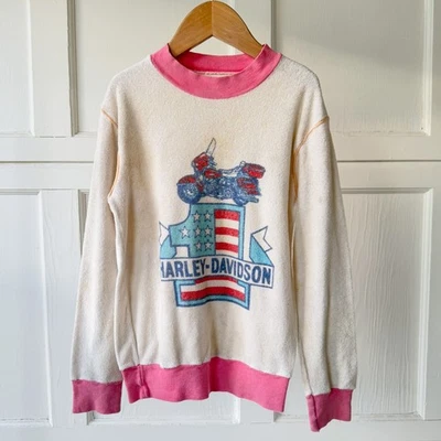Sudadera Top De Colección Años 70 Niños Harley Davidson Motocicleta Terrycloth Juvenil Talla M Foto 1 de 4