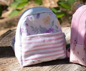 Mini Backpack Keychain, Coin Purse, Floral Strips Print, Gift for Kids - Picture 1 of 6