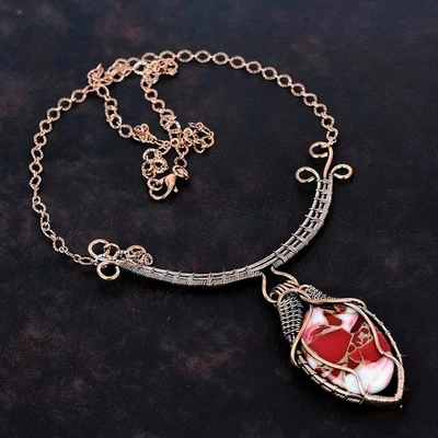 Colar Kingman vermelho mohave cobre turquesa envoltório fio de cobre colar ajustável - Imagem 1 de 4