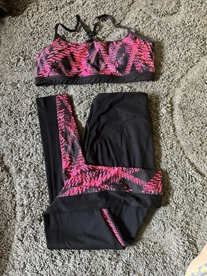 Conjunto de sujetador deportivo y leggings Marika rosa negro abstracto pantalones talla M talla XL Foto 1 de 4