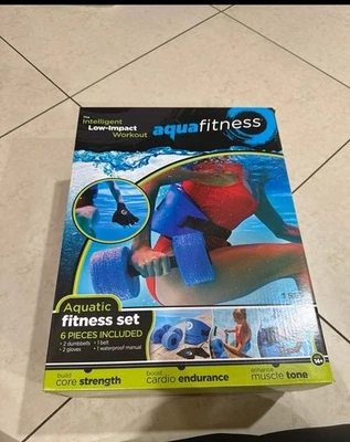Aqua 6-Piece Fitness Set: Aquatic Swim Belt, Resistance Gloves & Dumbbells: NIB - Image 1 of 3