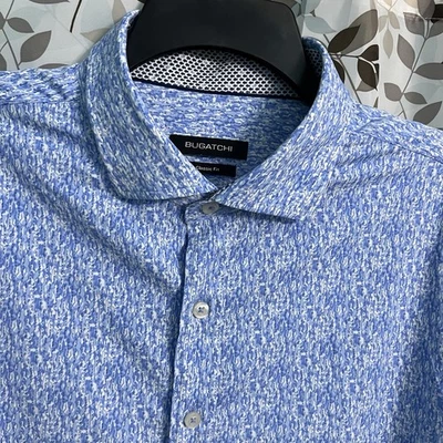 Bugatchi Shirt Mens 2XL Blue Geometric Performance Stretch Spandex Button Up - Image 1 of 4