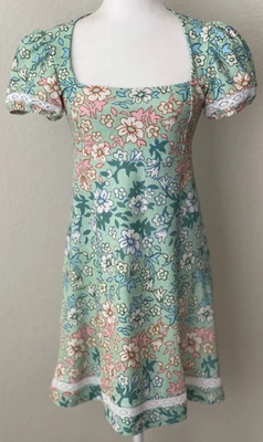 Vestido SMITH & QUINN Lauren Verde Floral Manga Corta Abullonada Wms Talla Pequeña Foto 1 de 4