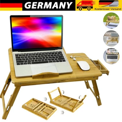 Bambus Laptoptisch Schreibtisch mit Schublade klappbarer Notebooktisch Betttisch - Bild 1 von 4