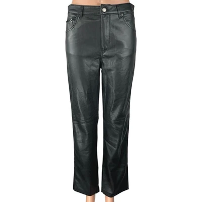 Pantalones al tobillo Elie Tahari para mujer negros de imitación de cuero pierna recta tiro alto talla 29 Foto 1 de 4