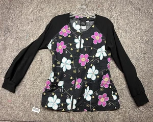 Baby Phat Women Scrub Top Long Sleeve Full Zip Floral Small - Picture 1 of 7