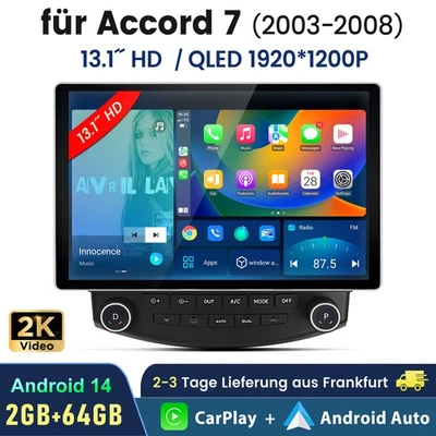 13.1" Autoradio Für Honda Accord 7 2003-2007 2G+64G CarPlay Android 14.0 DAB RDS - Bild 1 von 4