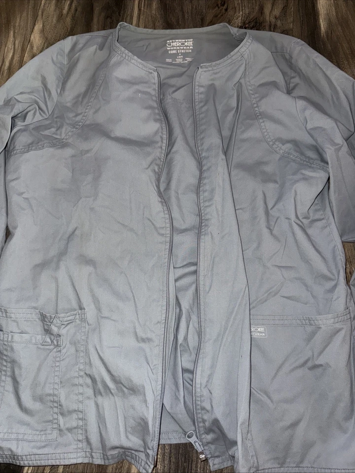 Cherokee Workwear Women Core Stretch Zip Front Warm-Up Jacket 4315 Grey Sz L - Image 1 of 4