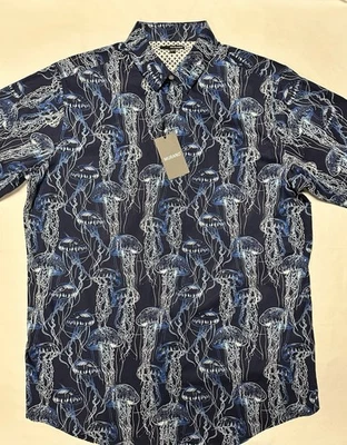 Camisa masculina Murano manga curta XLT 100% algodão botão água-viva azul $89 - Imagem 1 de 4