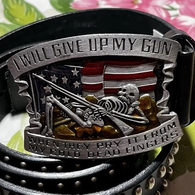 "Cinturón de cuero de colección con hebilla Indiana trabajo de metal excelente 38"" renunciará a mi arma... Foto 1 de 4