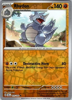 Pokemon | SV07: Stellar Crown | Rhydon | 075/142 | Reverse Holo | NM - Image 1 of 2